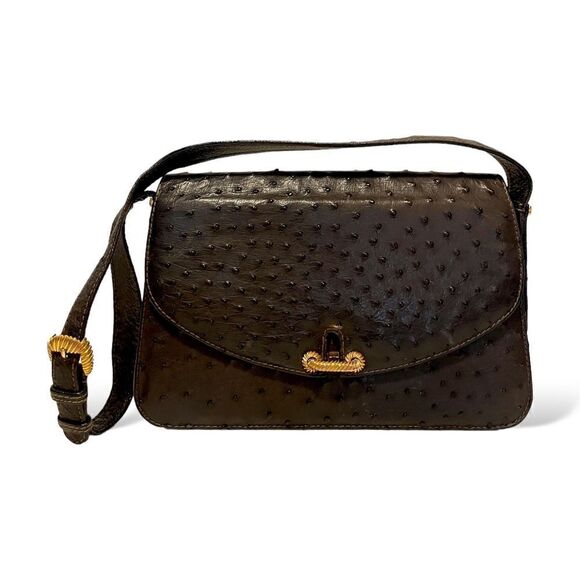 GUCCI Circa 60’s Brown Ostrich leather & Braided Gold Hardware Shoulder Bag - Picture 15 of 15